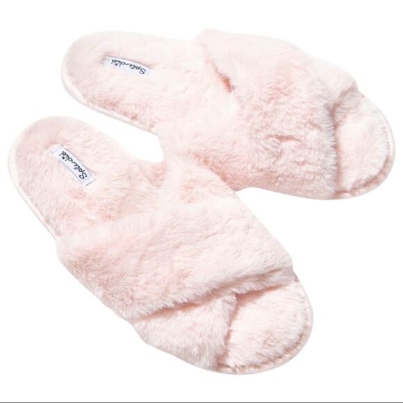 Splendid Faux Fur Crisscross Slippers • Crystal Pink • L/XL • NWT - Picture 2 of 9